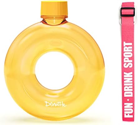 Donuttle Water Bottle(Yellow-350ml )+Pink Strap(White Words)