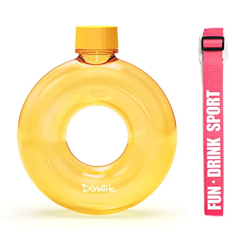 Donuttle Water Bottle(Yellow-350Ml )+Pink Strap(White Words) #TOP13