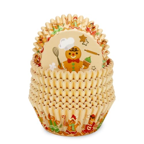 JarThenaAMCS 300 Pcs Christmas Cupcake Liner Gingerbread Man Paper Baking Cup Muffin Cupcake Wrapper for Xmas Baby Shower Birthday Party DIY Crafts Supplies, 2 x 1.2 Inch
