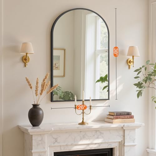 Image of Sweetcrispy 26.5 inchx38 inch Arched Black Bathroom Mirrors for Wall, Bathroom Mirrors for Over Sink, Metal Framed with HD Shatter-Proof Glass for Entryway, Living Room, Bedroom, Home Decor