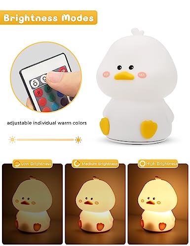 Image of L LOHAS LED Cute Duck Night Light, Kawaii Duck Lamp, Desk Decor, Cute Stuff, Squishy Duck Light, 16 Colors Table Lamp with Remote Control, USB Rechargeable, Ideal Funny Gifts