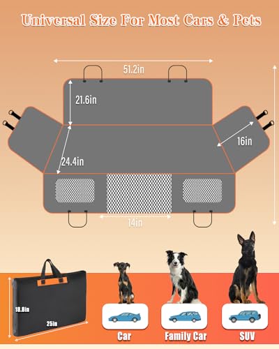 Instraella Back Seat Extender for Dogs, Dog Car Seat Cover for Back Seat with Waterproof Hard Bottom for Car SUV, Dog Hammock Travel Bed to Protect Your Car Backseat