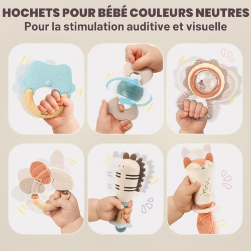 Hochet Bebe 0-3 Mois Jouet Dentition Bébé Jouet Bebe 6 Mois Montessori Cadeau Nouveau né Bébé fille Garçon 0-12 Mois (10 Pièces) – vue 5