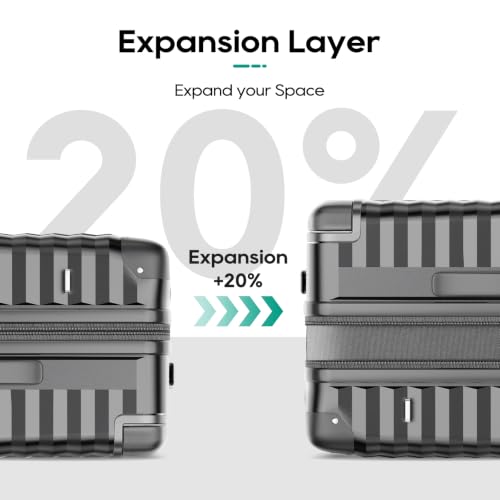 Image of Joyway Expandable 20 Inch Carry on Luggage with Front Pocket, Grey | PC Hardshell Suitcase with Wheels, Laptop Compartment, Cup Holder, USB Port, Reinforced Corners, Perfect For Business Travel