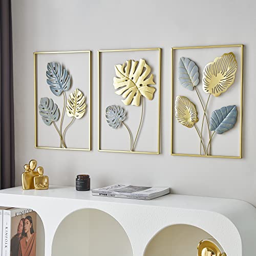 Funterest Gold Metal Wall Art Decor For Living Room, Monstera Leaves Wall Home Decor Set Of 3, Room Decor Wall Sculptures Hanging Decorations For Bedroom, Bathroom, Office Decor #TOP4