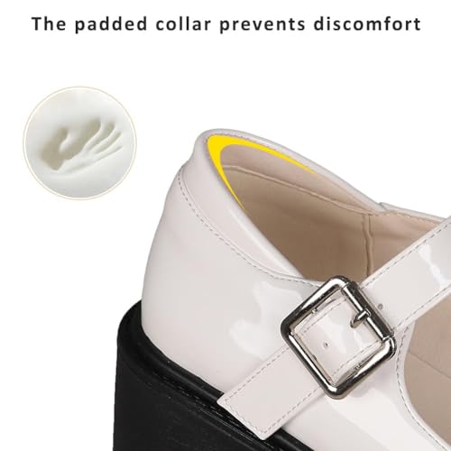 Image of AOSPHIRAYLIAN Mary Janes Platform Mary Janes for Women Round Toe Dress Shoes for Women Ankle Strap Chunky Heel Uniform Women's Pumps