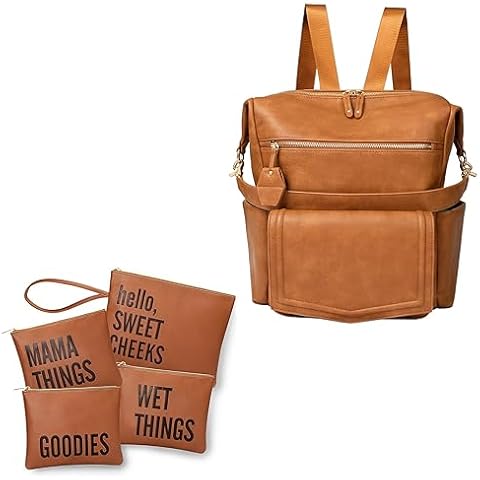 MOMINSIDE Boho Diaper Bag Backpack, Diaper Bag Organizing Pouches, Leather Baby Bag Backpack,14 pockets, 6 Bottle Pockets, Wipes Pouch Cover