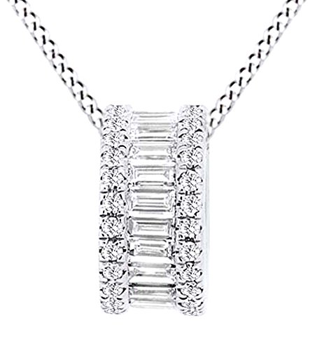 Round & Baguette Cut 0.50 Cttw White Natural Diamond Barrel Pendant Necklace In 10K Solid White Gold #TOP14