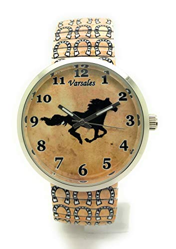 Varsales Animals Zoo Ocean Sea Beach Theme Women's Novelty Elegant Stretch Elastic Band Analog Quartz Fashion Watch (Horse Design 1)