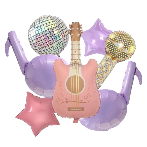 7Pcs Pink and Purple Music Note Party balloons Guitar Balloons Disco ball balloons for Singer Fans Party Decoration Popular Idol Tayl Singer Birthday Party Decor