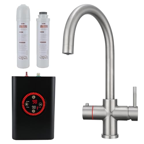 Yamataro 4 in 1 Boiling Water Tap Instant Hot Water Dispenser Kitchen Sink Mixer with 2.5L Boiler Anti-Scale Carbon Filter WRAS Approved Brass Brushed Nickel