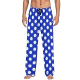 Ollabaky Men's Pajama Pants Blue Circle Polka Dot Sleepwear Lounge Pajama Bottoms with Pockets, L