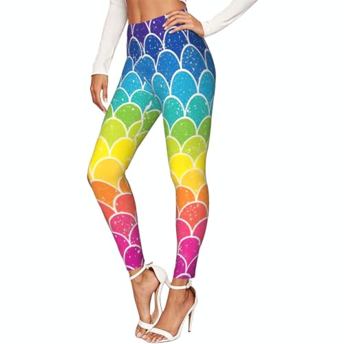 Leggings elásticos de yoga para mujer con ajuste anatómico de escamas arcoíris