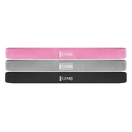 GYMB Long Resistance Band Set - Non Slip Cloth Exercise Bands to Workout Glutes, Thighs & Legs - Booty Band Training for Gym & Home Fitness, Yoga, Pilates - 3 Levels (Pink, Gray, Black)