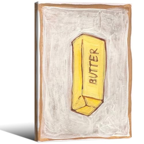 Butter Kitchen Canvas Wall Art 8X10 Inch Wrapped Framed Vintage Rustic Funny Food Poster Yellow Butter Art for Farmhouse Dining Room and Living Room Home Wall Decor