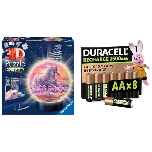Puzzle 3D chevaux lumineux LED Ravensburger 72 pièces et pack de 8 piles rechargeables AA 2500mAh