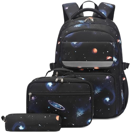 Sugaroom 3pcs Galaxy Backpack for Boys with Lunch Box Kids School Bags Lightweight Bookbags Teens Boys Backpacks for Elementary Middle School