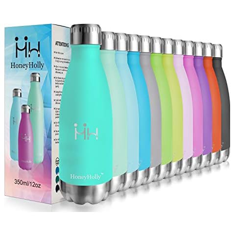 HoneyHolly Stainless Steel Water Bottle - Double Wall Insulated Water Bottle 350 ml, Reusable BPA Free Water Bottles for Kids, Sports, Hiking, School, Office, Outdoor Cover