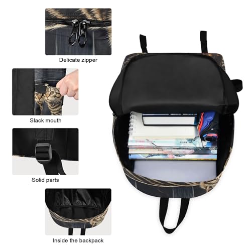 Stripe Cat Print Backpack Set with Lunch Bag, Large Capacity Travel Backpacks and Lunch Box Insulated for Commute Hiking Picnic3