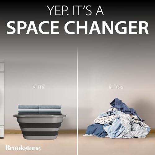 Image of BROOKSTONE Collapsible Laundry Basket Set, Modern Extra Large Collapsible Basket Set, Comfort Non-Slip Grip Handles, Minimalist Space Saving Design, Portable Pop-Up Hamper, BPA FREE, Dark Grey, 2 PACK