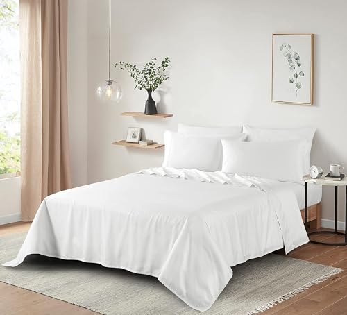 Image of 100% Supima Cotton Sheets 600 Thread Count,Bed Sheet Set Queen Size Sheets 4 Pieces,Soft & Silk Sateen Weave, Fits Mattress Up to 18 inch,Deep Pocket, Breathable & Fade Resistant(Pure White,Queen)