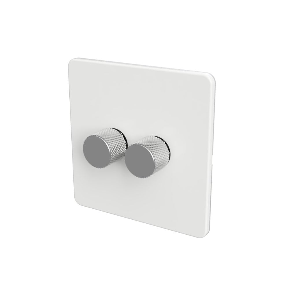 SAMOTECH WIFI Smart DIMMER UK No neutral wire required, compatible with Alexa, Google, Tuya, Smart Life - White/Silver 2-Gang — image 1
