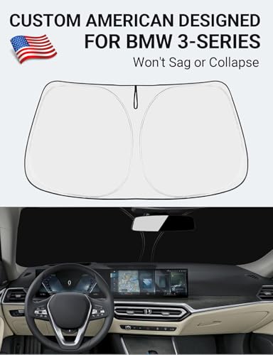 Image of Proadsy 2026 Upgrade Front Windshield Sun Shade Foldable Sunshade Protector Custom Fit 2019-2025 BMW 3-Series 3 Series 330i Luxury, Sport Line, M Sport, M340i Sedan Accessories
