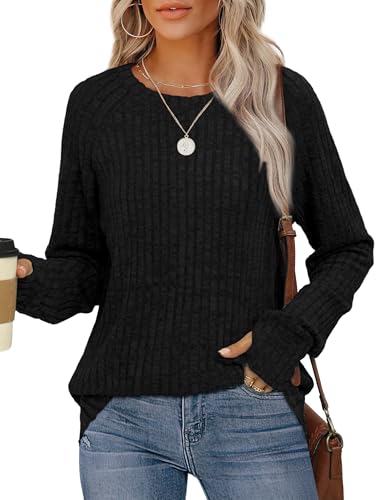 Saloogoe Women's Long Sleeve Top Crewneck Basic Lightweight Fall Shirt with Thumb Hole2