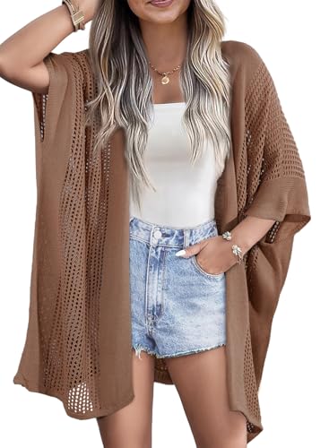 Image of SHEWIN Cardigan Sweaters for Women 3 /4 Sleeve Open Front Cover Up Crochet Lightweight Summer Cardigans Sweater