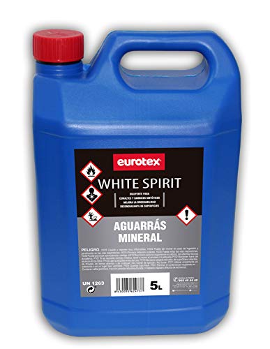 EUROTEX Disolvente White Spirit, Aguarrás mineral incoloro para pinturas sintéticas, barnices o pinturas al óleo - 5 Litros