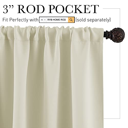 RYB HOME Beige Short Curtains Blackout, 45 inch Durable Cafe Curtains Room Darkening Window Drapes Privacy Protection for Basement Closet Kithen, W34 x L45 inch, 2 Panels