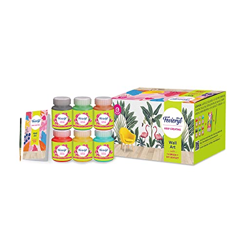 Pidilite Fevicryl DIY Self Painting Kit for Walls and Other Surfaces (Acrylic Paint 6shadesx100ml, Paint Brush-Round 6, DIY Leaflet), Standard, Standard