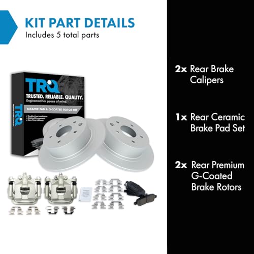 Image of TRQ Rear Brake Pad and Rotor Set Ceramic Solid Rotors Calipers