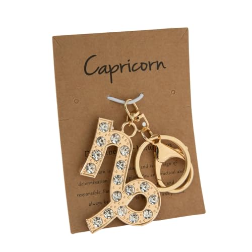xuzhiyuan 12 Zodiac Sign Keychains with Rhinestones - Gold-Plated Astrology Key Ring for Keys/Bags, Birthday Gift for Women (Capricorn)