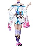 MZXDY Spirit Blossom Ahri Cosplay Outfit, Womens Nine-Tailed Fox Ahri Costume LOL Fancy Kimono Full Set for Halloween(XS, Full Set without Shoes)