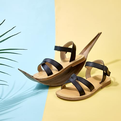 Image of Kolan Toddler Girl Sandals Open Toe Flat Princess Dress Shoes Little Kids
