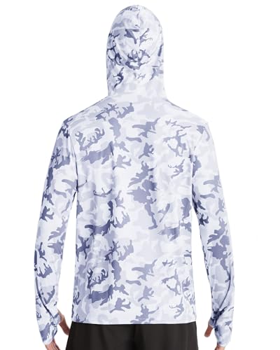Image of FISHEAL Men's Performance Fishing Hoodie Shirt - UPF 50+ Sun Protection Long Sleeve Thumbholes Shirts with Neck Gaiter