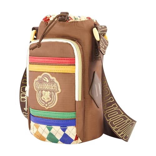 Harry Potter Water Bottle Holder, Hogwarts Quidditch Crossbody Sling Carrier Bag with Adjustable Shoulder Strap, 25 oz, Multi4