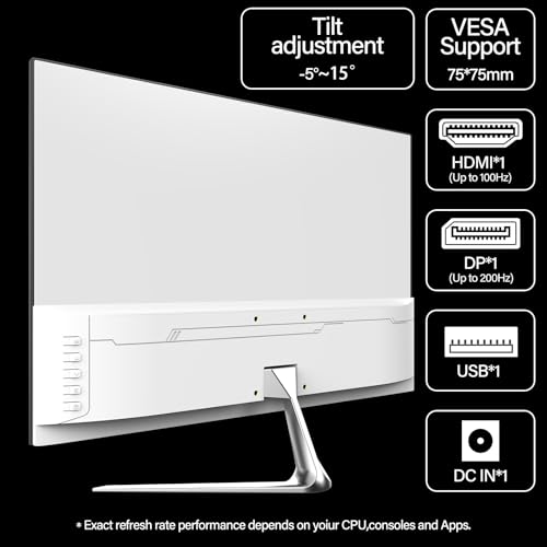 Image of Gawfolk Gaming Monitor 24.5 Inch 200Hz Built-in Speakers, 180hz PC Monitor FHD 1080P Frameless Computer Monitors, VA,sRGB 100%, DisplayPort, HDMI, Eye Care, Wall Mount Compatible (White)