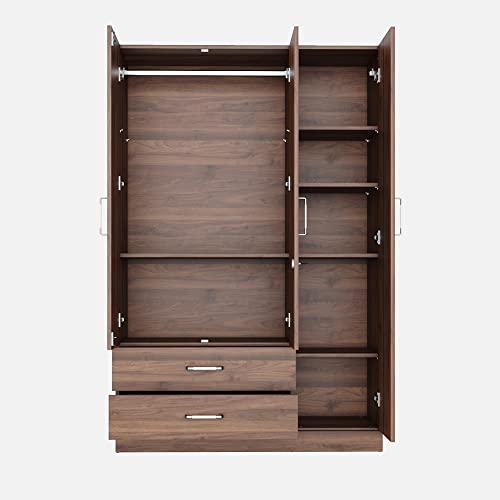 Image of Wakefit Wardrobe | 1 Year Warranty | Engineered Wood Almirah, Cupboard for Clothes Storage | 3 Door, Mirror, 1 Drawer, 1 Hanging Space | Gingham - Columbian Walnut