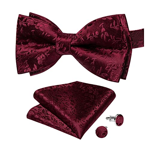 Image of DiBanGu Paisley Pre-Tied Bow Ties for Men Silk Adjustable Bowtie and Pocket Square Cufflinks for Wedding Party