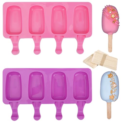 SAYAYA 2 peças de moldes de silicone para picolé, reutilizáveis, gelados, doces, sobremesas, bolos, moldes, faça você mesmo, picolé de gelo, moldes de chocolate para assar bolo, pop com 100 palitos de