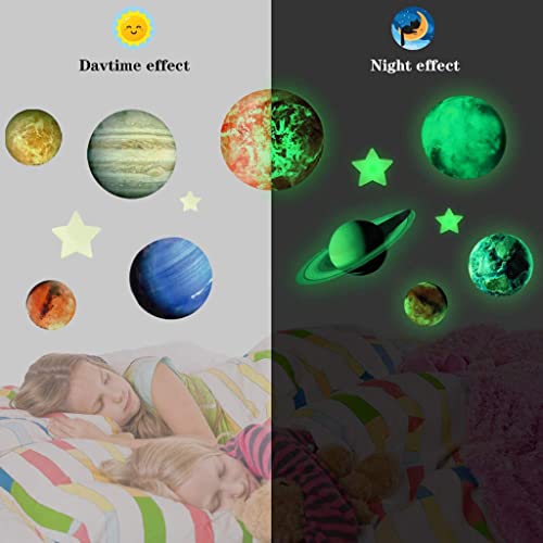 HASTHIP 110pcs 3D Luminous Wall Paper Sticker Night Glow Solar System Theme Wall Decoration Sticker Fluorescent Planet Wall Sticker, Starry Bedroom, self-adhesive, 15 cm