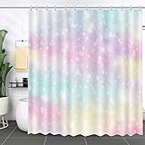 MEHOFOND 72'x72' Stars(No Glitter) Colorful Cloud Decorative Shower Curtain Pastel Rainbow...