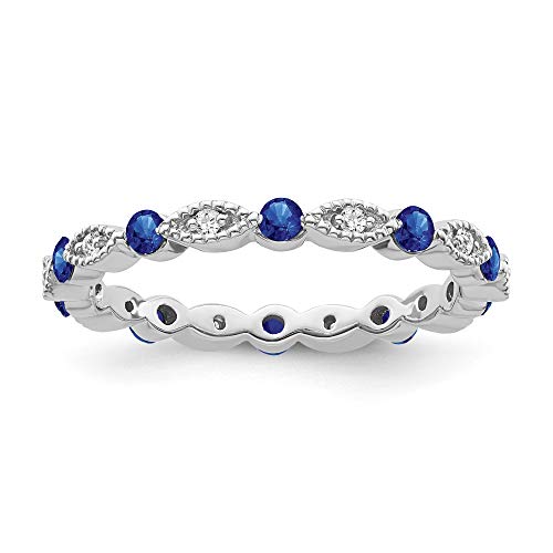 10K Gold or Silver Diamond and Blue Sapphire Eternity Band Ring (1/10 cttw, I-J Color, I2-I3 Clarity)