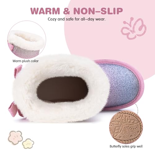 KRABOR Toddlers/Little Girls Boots,Glitter Warm Winter Snow Shoes with Cotton Lining and Cute Bow3