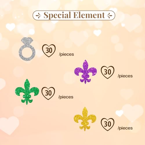 Image of 120pcs Mardi Gras Bachelorette Confetti, NOLA Bachelorette Party Decoration, Diamond Ring Paper Scatter, Silver Glitter Carnival Masquerade Table Decor, Bridal Shower Party Supplies