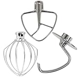 SPARES2GO KSM5TH3PSS Typ Edelstahl 3-teiliges Set Schlägel Schneebesen Knethaken für KitchenAid Kippkopf Standmixer K45 KSM75 KSM90 KSM95 SM100 KSM103 KSM110