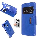  Todobarato24h Funda Libro Ventana Compatible con BQ AQUARIS X/X Pro (5.2) Azul + Protector DE Cristal Templado