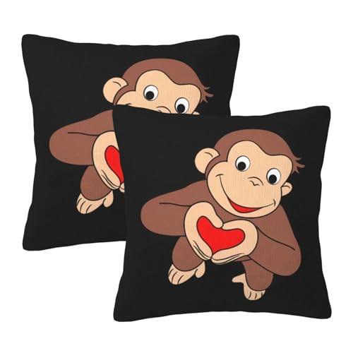 枕カバー おさるのジョージ クッションカバー 2枚セット 座布団カバー まくらカバー おしゃれ 可愛い ソファ背当て 抱き枕 インテリア飾り オフィス 部屋飾り 四季通用 55X55cm
